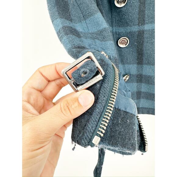 Burberry Brit Blue Full Nova Check Plaid Wool Pea Coat Jacket Women’s Size 2 - Picture 5 of 9